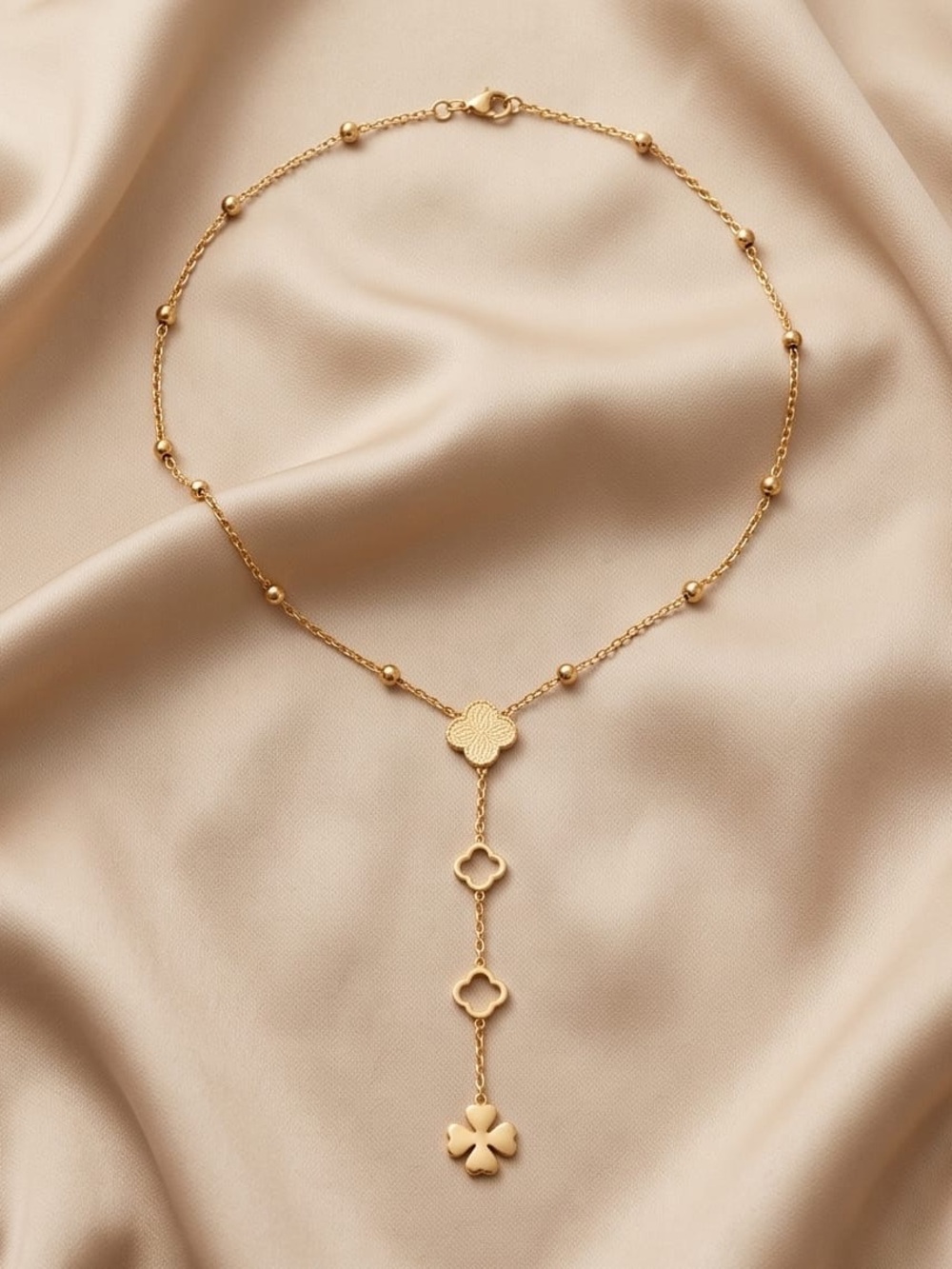 Elegant Gold Clover Y-Drop Necklace - Women Jewelry